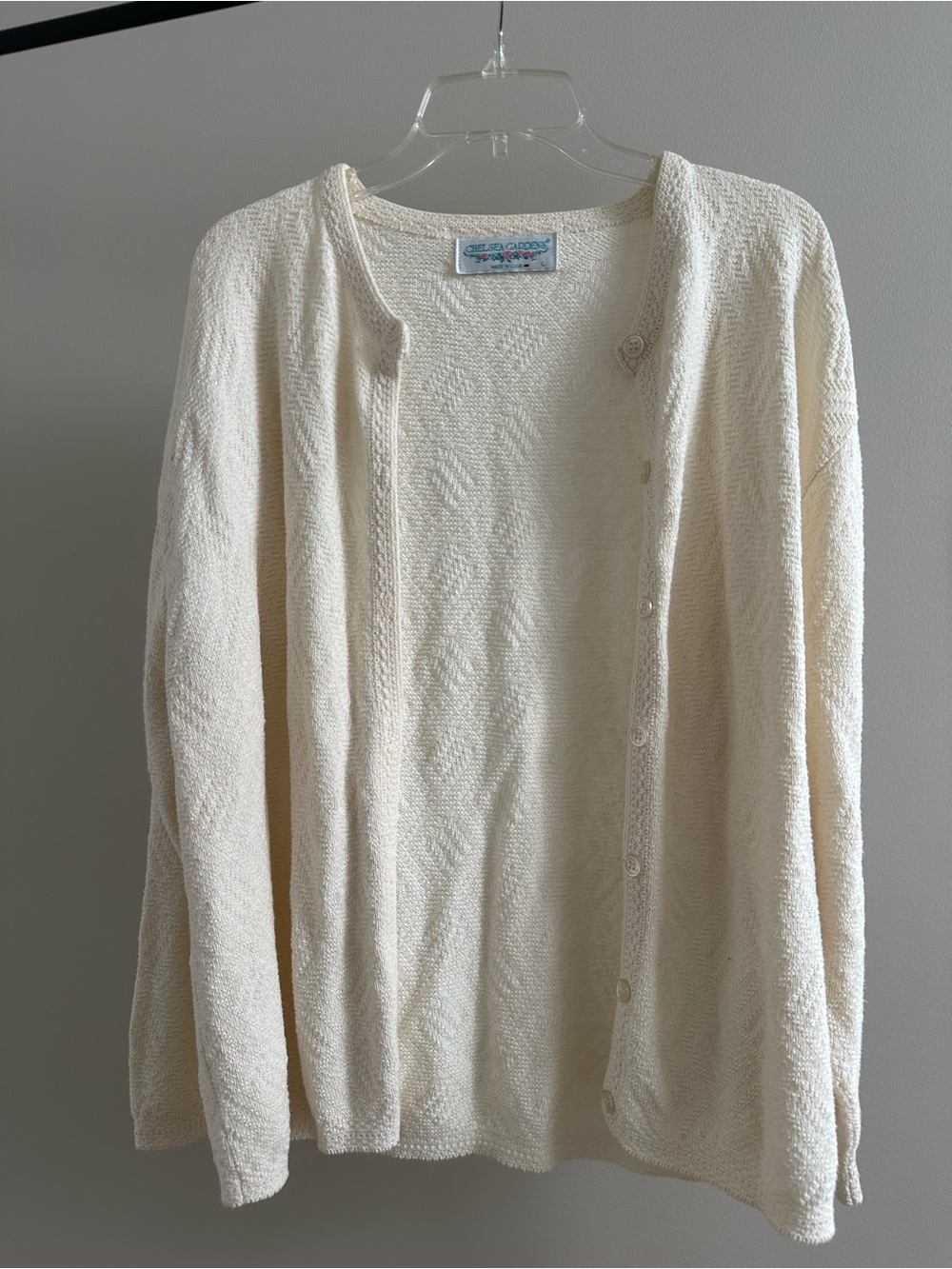 80s 90s Vintage Cream Knit Button-Front Sweater Cottagecore 100% Cotton - Picture 2 of 7